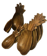 10 PIECE MONKEY POD WOOD SALAD SERVING BOWL SET 5”-17” Carved Pineapple MCM Fun picture
