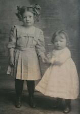 RPPC Two Little Girls Holding Hands In Dresses postcard Real Photo Unposted picture