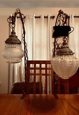 vintage swag hanging lamp mismatched glass set same metal parts  picture