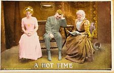 Frustrated Man with Lady Grandma Reads Book Humor Antique Postcard 1909 picture