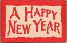 Vintage HAPPY NEW YEAR Large Letter Embossed Postcard Red Letters / 1909 Cancel picture