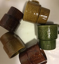 VTG Drip Glaze Stackable Coffee Mug Cup Made In Japan Set of 5 Brown Gold Green picture