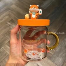2021 New Starbucks Fall Maple Leaves Cute Fox Glass Cups w/ Lid Gift Coffee mugs picture
