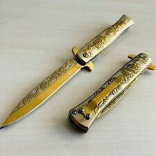 9” Gold Ross Knife Tactical Spring Assisted Open Blade Folding Pocket Knife picture