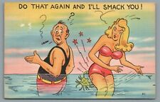 Do That Again And I'll Smack You Humor Comic Linen Postcard Posted 1949 picture
