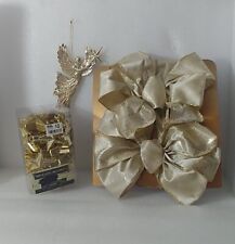 Gold Cream Wired Edge Ribbon Plastic Star And Hanging Angel Ornament Lot picture
