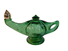 Vintage Green Pressed Glass Aladdin's Lamp Decanter 6 Fl Oz Refillable Screw Top picture