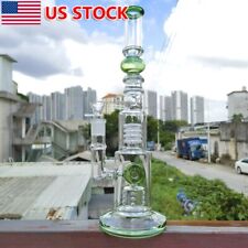 15 Inch Heavy Glass Bong Smoking Hookah Two Perc Green Water Pipe + Glass Bowl picture