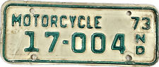 Vintage 1973 North Dakota Motorcycle Plate Green On White No. 17-004 picture