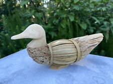 Vintage Mallard Duck Bird Decor Corn Husk/Reed Wood - 1960s picture