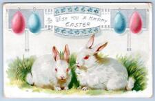 1910 TUCK'S HAPPY EASTER PINK & BLUE EGGS BUNNY RABBITS LIGHT EMBOSSING POSTCARD picture