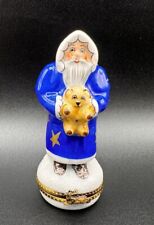 Limoges France Blue “Old World Santa with Bear” Porcelain Trinket Box LTD 9/50 picture