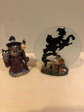Lot of 2 Halloween Decor Witch with Owl and Witch Tealight Candle Holder picture