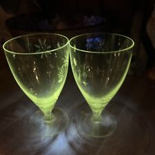 Vintage Fostoria Stardust Iced Tea Goblets. Etched star Manganese UV Glow picture
