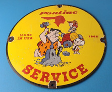 Vintage Pontiac Automobiles Sign - Flintstones Cave Man Porcelain Gas Pump Sign picture