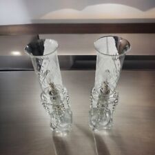 Vtg Pair Etched Flowers Cut Crystal Prisms Electric Hurricane Lamp Diamonds 18” picture