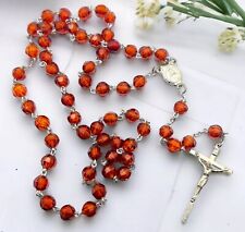 Vintage 1950s Topaz Faceted Glass Bead Rosary Silver Crucifix & Mary Medallion picture