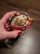 Vintage handmade push pin sequin beaded satin ornament red black white gold  picture