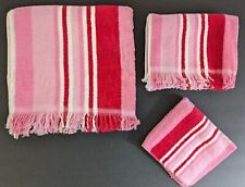 Vtg CANNON Bath Hand Towel Washcloth 3pc set MCM Red Pink White Candy Stripe USA picture