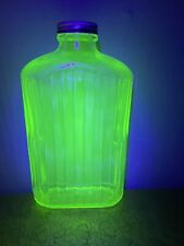 Antique Vintage Green Uranium Vaseline Glass Refrigerator Water Bottle Ribbed picture