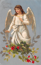 Christmas Greetings Beautiful Large Angel with Holly UDB c1905 Postcard picture