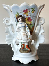 Antique Edwardian 1900s bisque girl with pansies match spill vase ASIS picture