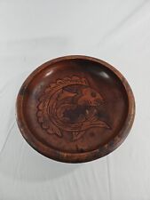 Handcarved Wood Koi Fish Teak 14 Inch Bowl Decorative Japanese picture