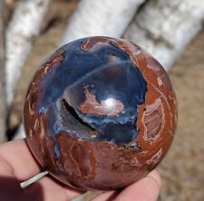   BLUE AGATE FOOTBALL CRYSTAL SPHERE 83MM GORGEOUS UV REACTIVE DISPLAY SPHERE 💫 picture