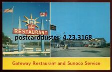 NORTH BAY Ontario Postcard 1950s Gateway Restaurant Sunoco Gas Station picture