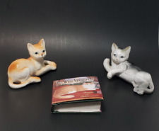 Vintage Cat Figurines & Book Blue Eyes, Gray,Orange Bone China Well Versed Cat picture