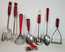 Vintage Red Handle Kitchen Utensils Set of 8 Mixed Lot Wood & Plastic A&J Edlund picture
