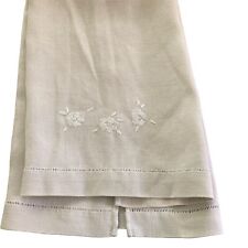 Vintage White On Gray Hand Embroidered Flowers, Pulled Thread Linen Guest Towel picture