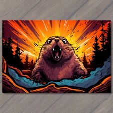 POSTCARD: Groovy Groundhog Pop Art - Bursting with Colors Groundhog Day 🌈🎨🐾 picture