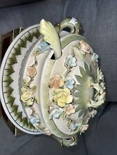 LARGE Vintage Italian ? Porcelain Tureen  Flowers Ladle & Under Plate & Spoon picture