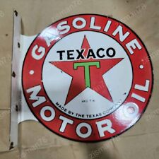 TEXACO GASOLINE FLANGE 2-SIDED PORCELAIN ENAMEL SIGN 17 1/2 X 17 INCHES picture