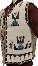 Old American Style Handmade Lakota Design Medium Beaded Front Powwow War Vest picture
