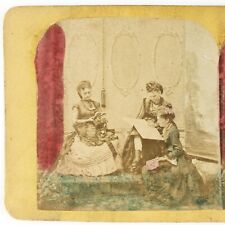 Tinted Victorian Women Reading Stereoview c1870 Bookworm Ladies in Parlor B2233 picture