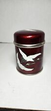 Japanese Cloisonne Metal Enamel Blood Red Round Box 1950 Inaba Shippo Cranes   picture
