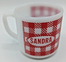 Vintage Westfield Federal Milk Glass Name SANDRA Mug Red White Plaid Gingham Cup picture