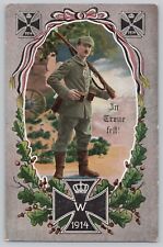 WWI German Propaganda Postcard Iron Cross Imperial Flag Oak Leaf Feldpost picture