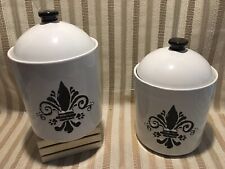 Tara Reed 32002 9.25 in. Black & White Fleur De Lis Jars Set of 2 New picture