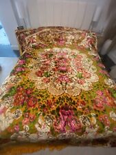 Vintage 1940s Italian Wedding Velvet Bedspread Flowers & Cherubs Fits Full Queen picture