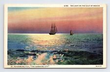 Linen Postcard St. Petersburg FL Florida Sunshine City Sunset View Sailboats picture