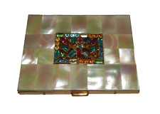 Vintage 1950's Marhill Mother-of-Pearl Jewled Cigarette Case Compact picture