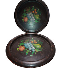 Vintage Sarreid Ltd Metal Tole Tray Set of 2 Black-Fruit-Made In Italy Ref: 2390 picture