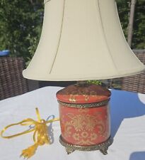 Vintage Oriental Brass and Red Oval Floral Desk Lamp picture