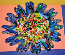 VTG Murano-Style? Art Deco Confetti Blown Glass Circular Flower Shape Ashtray picture