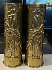 2 Antique 1916 WW1 Trench Art Shell Case Vases MATCHING SET picture