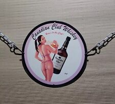 VINTAGE CANADIAN CLUB WHISKEY PORCELAIN PINUP GIRL GAS OIL BREWERY PUMP AD SIGN picture