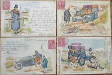 P Carron Artist Signed 1905 Set of Ten French Postcards, Car Smoking Wine picture